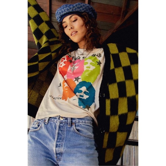 DAYDREAMER Rolling Stones Satisfaction Boyfriend Fit Graphic Tee in Dirty White - Picture 1 of 5